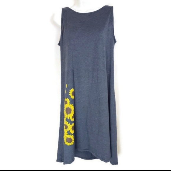 Heathered blue Sunflower print Tank Dress MEDIUM - Picture 2 of 3